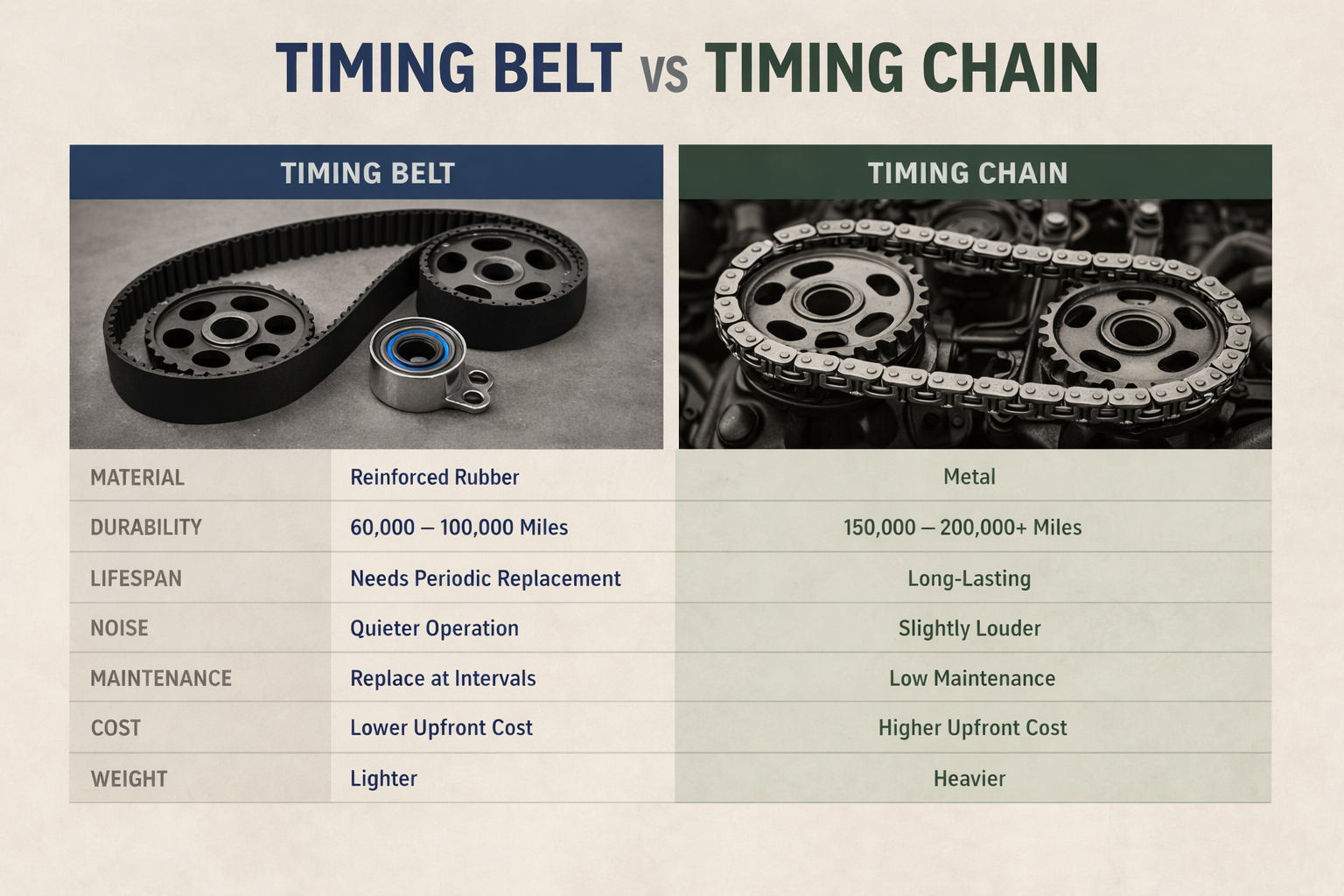 timing belt vs timing chain side-by-side comparison