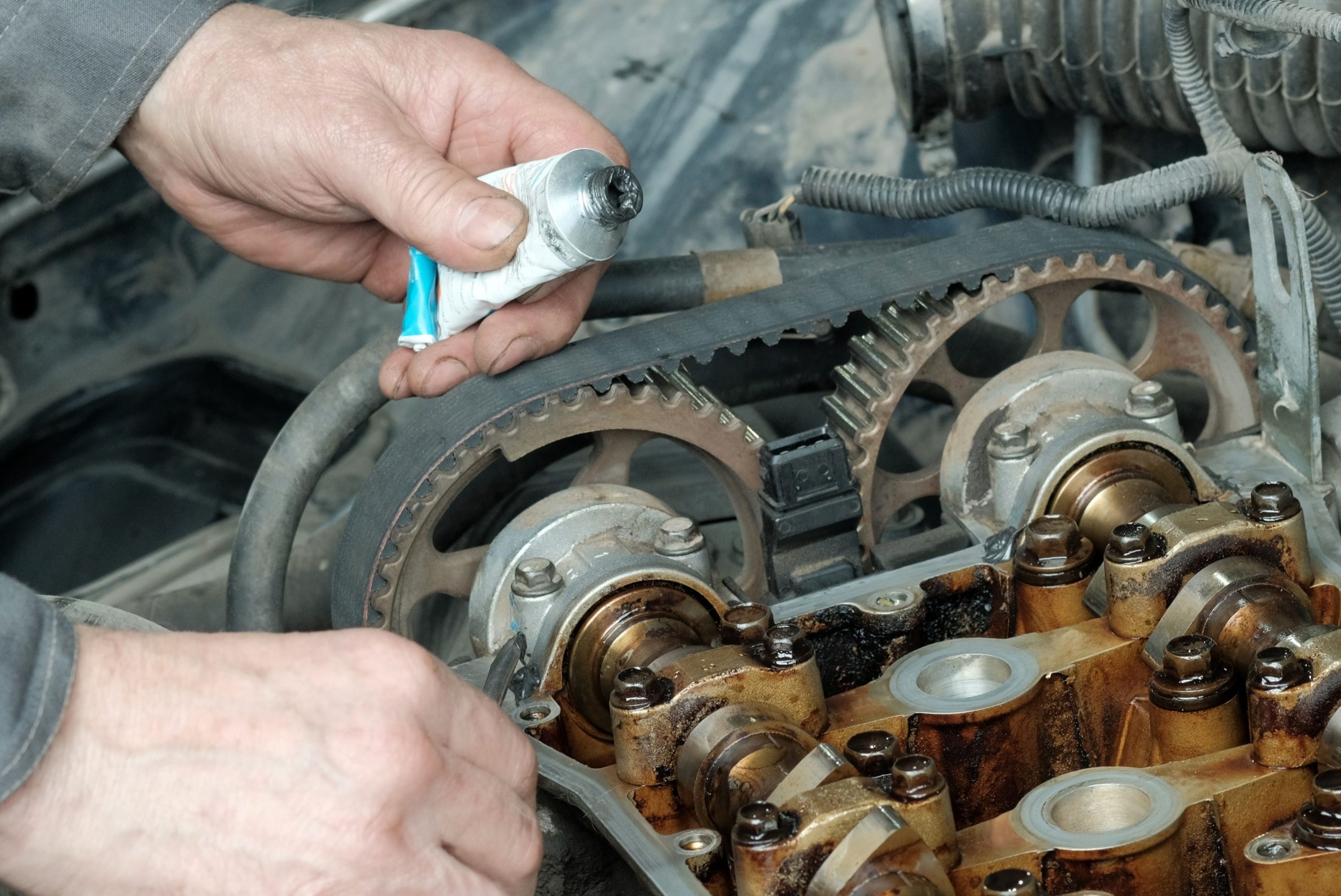 : close-up of a timing belt on a European engine