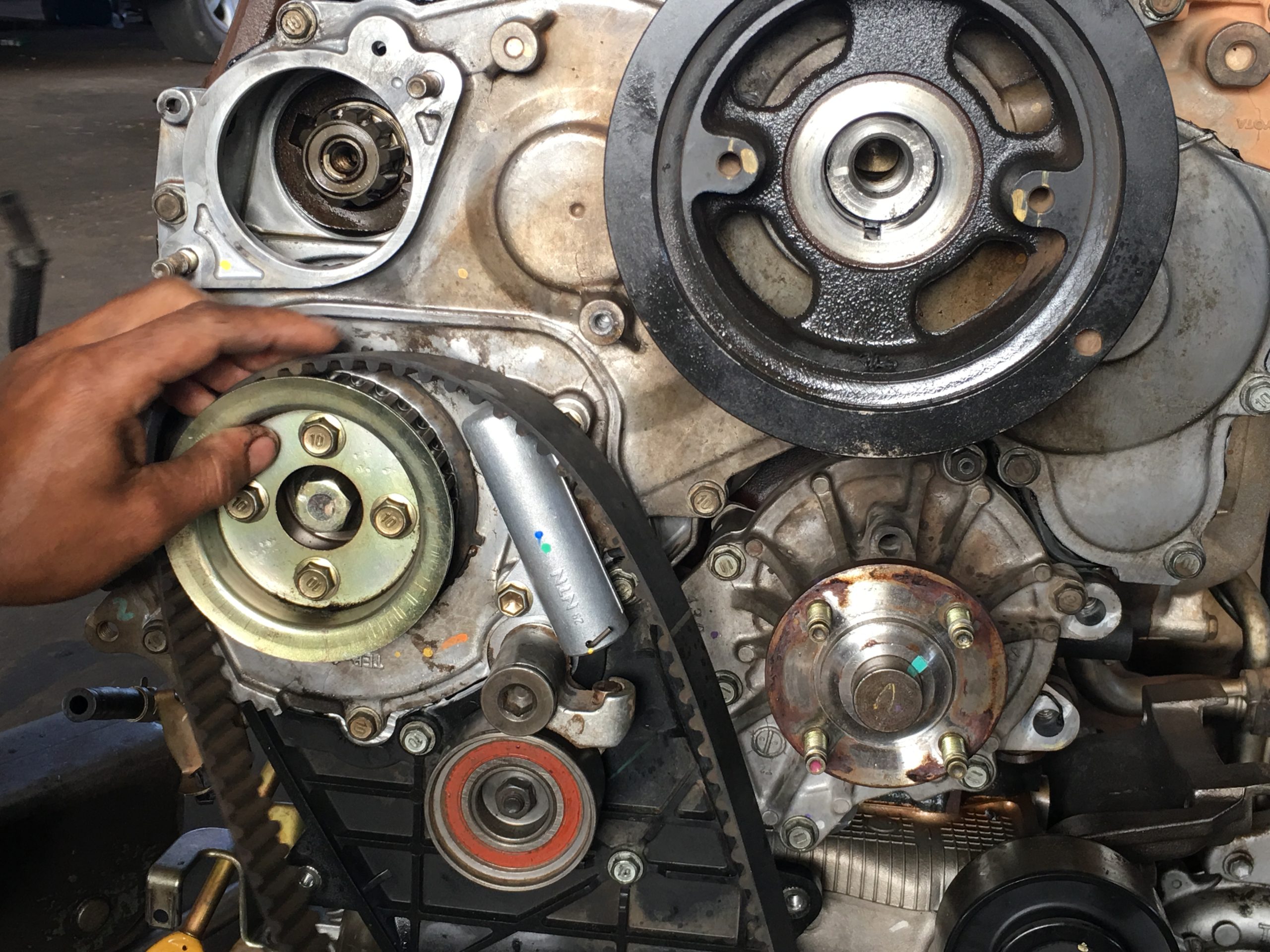: close-up of a timing belt on a European engine