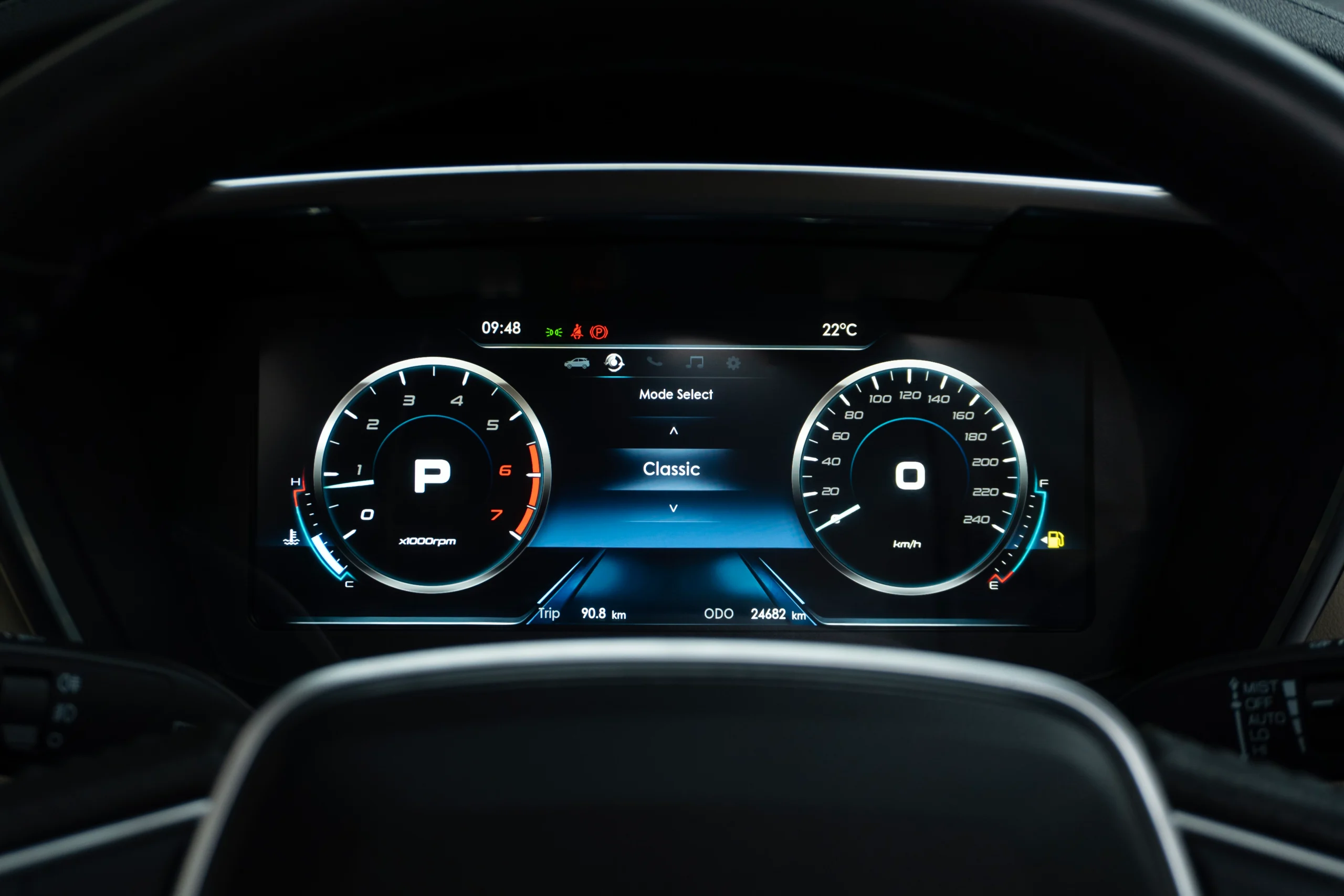 A VW instrument cluster showing an amber EPC light