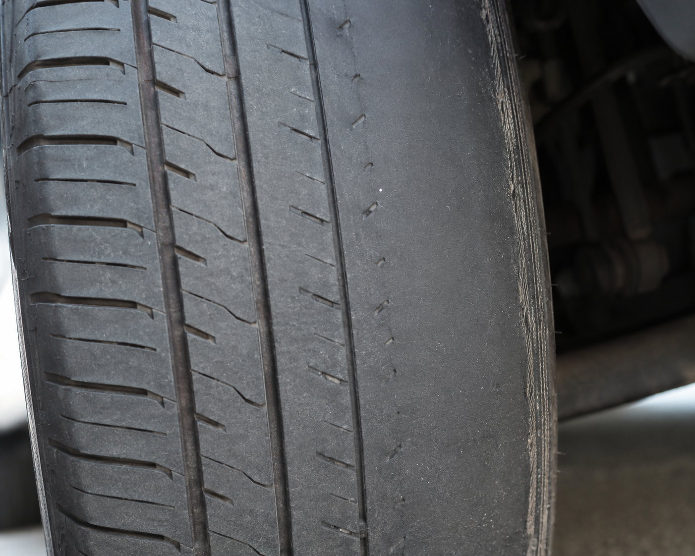 Worn tire tread close-up shot